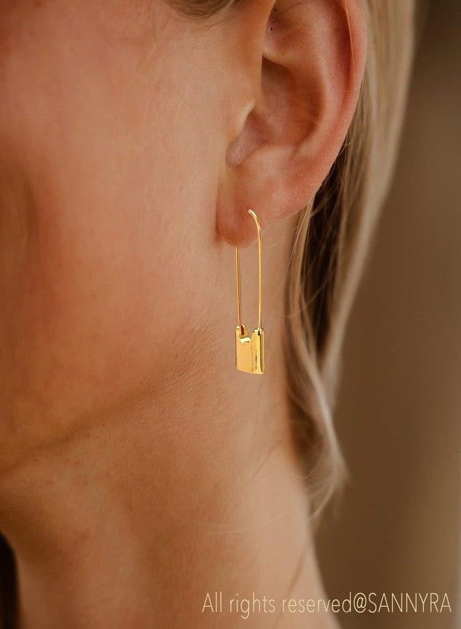 SANNYRA Safety Pin Earrings for Women, 14K Gold Paper Clip Earrings for Women, Minimalist Dangle Hoop Paper Clip Ear Hoop Studs Daily Jewelry - Image 2
